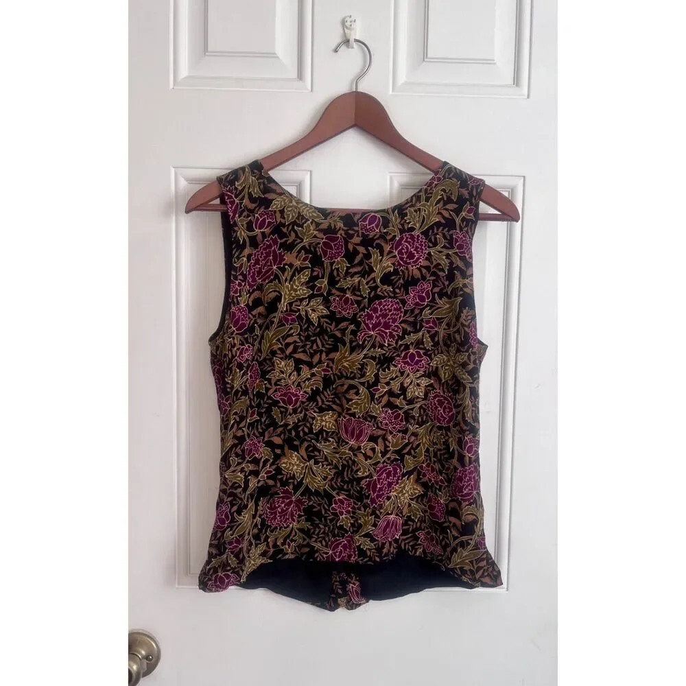 Vintage 90s purple & black floral tank w/ buttoned back size 12